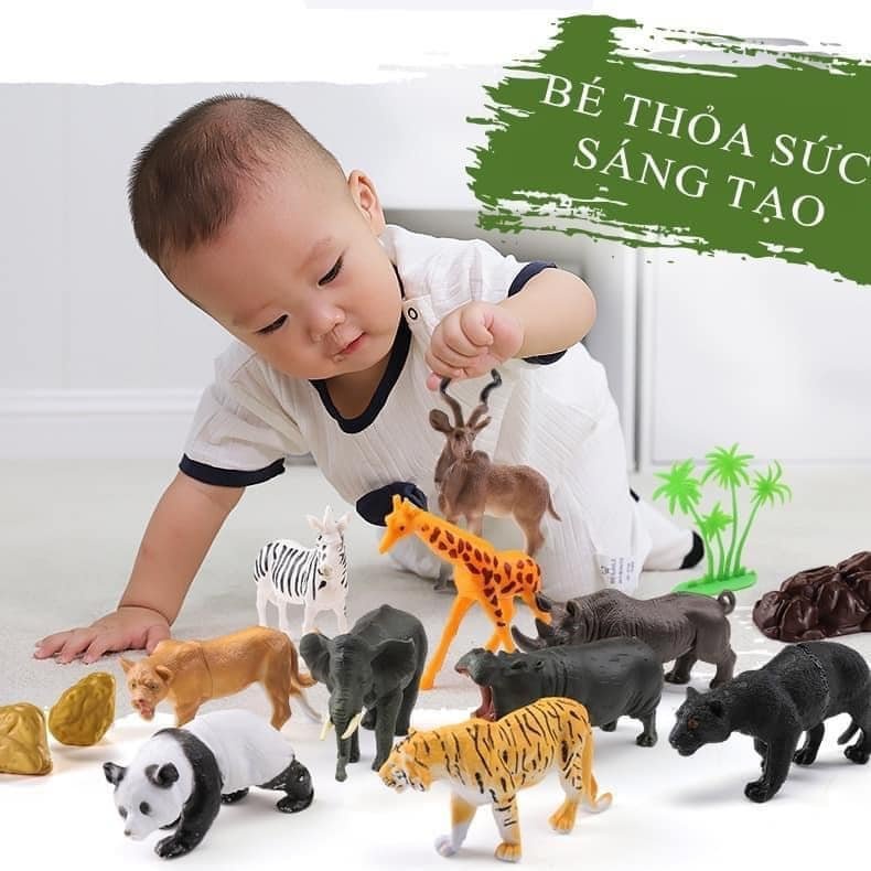 Hộp đồ chơi thú rừng 58 chi tiết kèm hộp đựng cất gọn cho bé nhận biết con vật từ nhỏ
