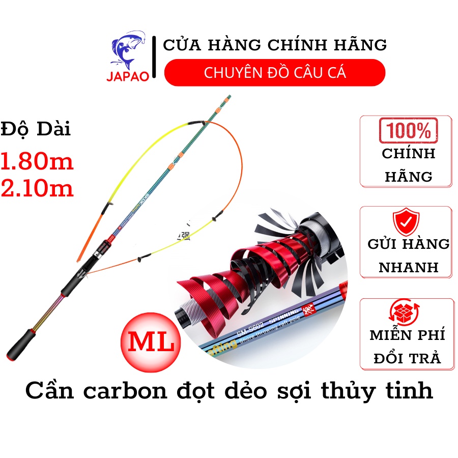 Cần câu máy đứng 2 khúc giá rẻ ML Japao SKDK sơn tĩnh điện thanh carbon đọt đặc sợi thủy tinh tải khỏe câu cá 1 đến 5kg