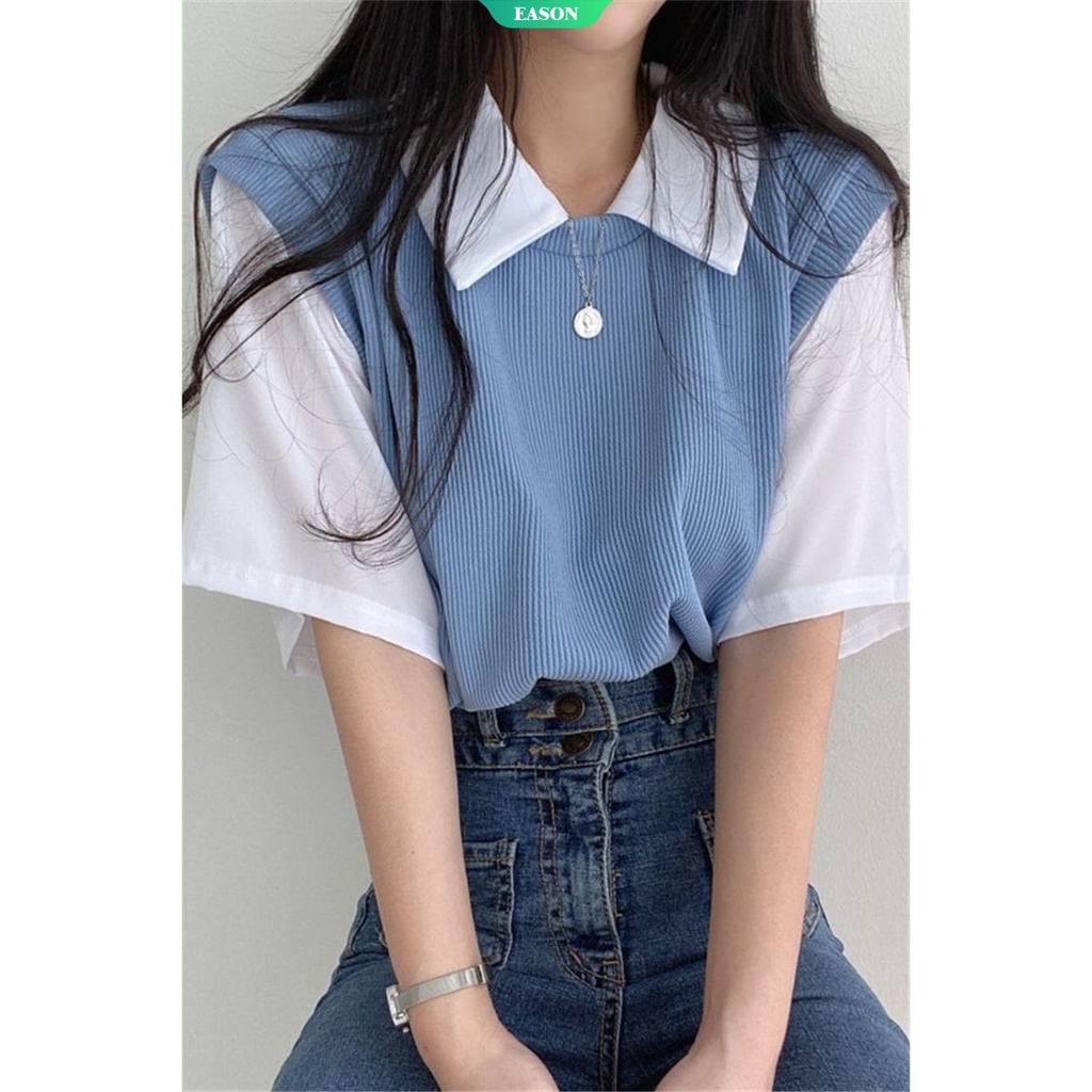 Áo Thun Tay Ngắn Cổ Polo Giả Hai Lớp In Hình Anime Dễ Phối Đồ Dành Cho Nữ