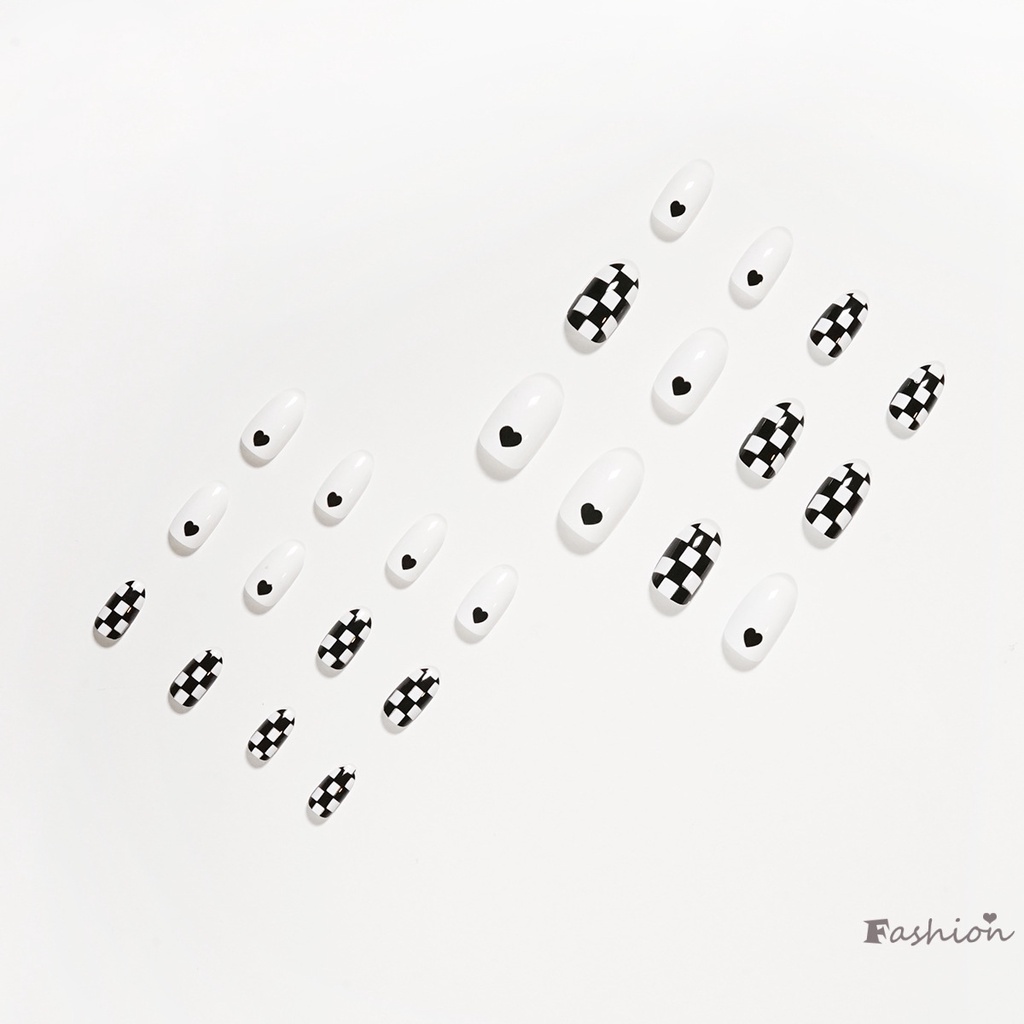 [Hàng mới về] Set 24 móng tay giả màu trắng đen phong cách độc đáo thời trang