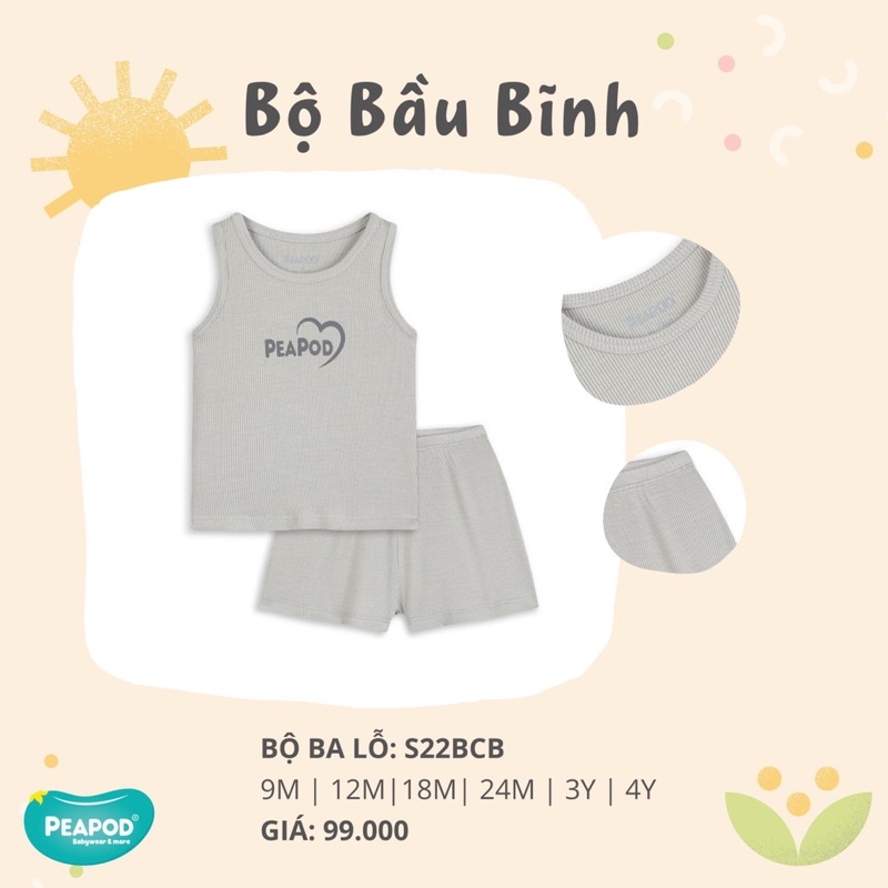 Bộ ba lỗ Peapod chính hãng size 9m->4y