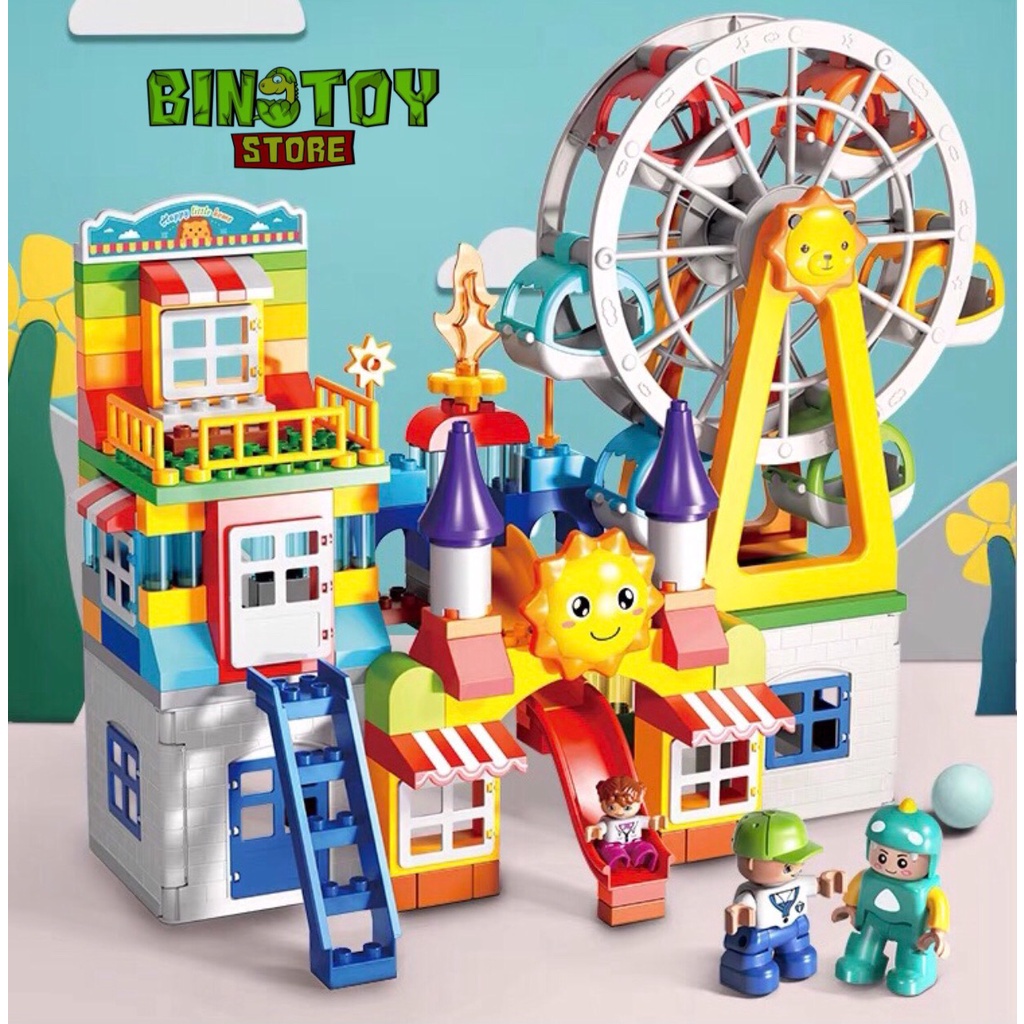 Bộ xếp hình, lego vòng quay mặt trời cao cấp 178 chi tiết, chính hãng Feelo, size Duplo, BINO 073