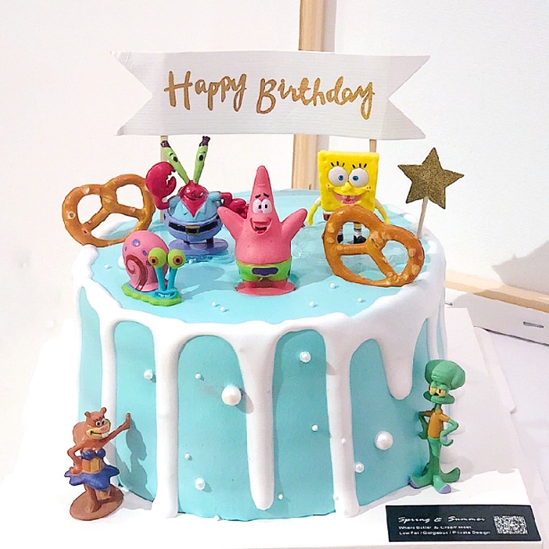 Set 6 Mô Hình Đồ Chơi Trang Trí Bánh Sinh Nhật Hình SpongeBob SquarePants star Mực Hoạt Hình Dành Cho Trẻ Em