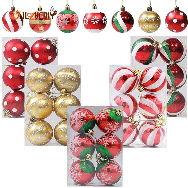 Set 6 Quả Cầu Tuyết / Sọc / Chấm Bi 6CM Trang Trí Cây Thông Noel