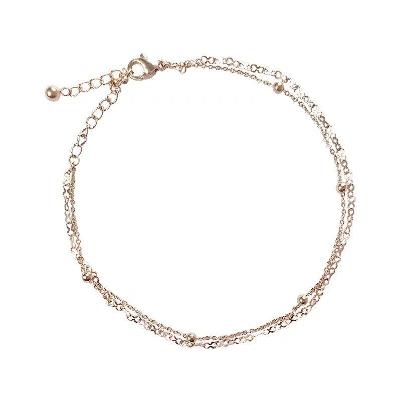 Lắc chân/vòng tay hai lớp bằng thép titan mạ vàng hồng 18k/trắng/vàng hồng phong cách Nhật cho nữ