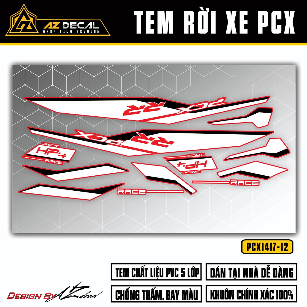 Tem Rời Dán PCX 2014 - 2020 Mẫu HP4 RR | PCX-12 | Decal Chế Dán Xe Máy PCX 125 150 160 Chống Nước, Bền Màu