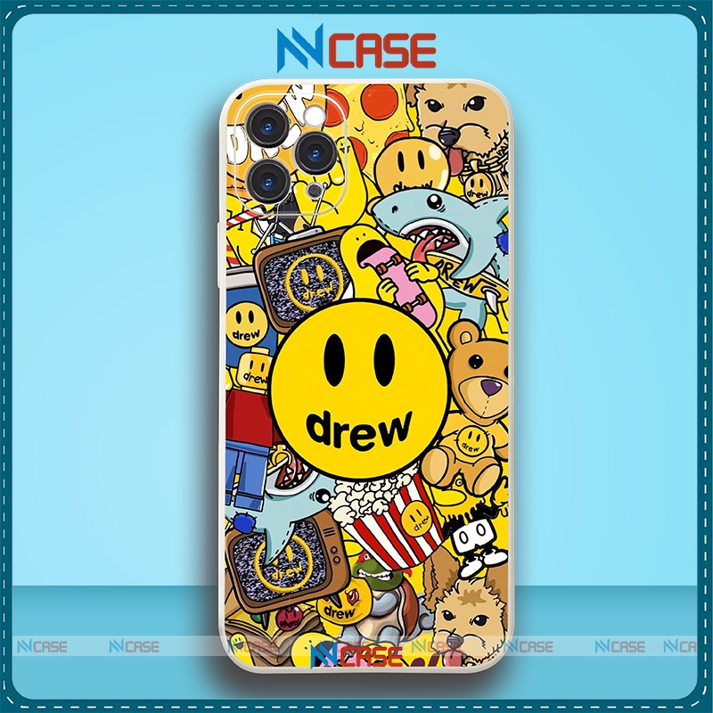 Ốp lưng iPhone Drew cute cạnh viền vuông silicon mềm dẻo bảo vệ camera cho iphone 6/6s/7/8/X/XS/11/12/13 Pro Plus Max