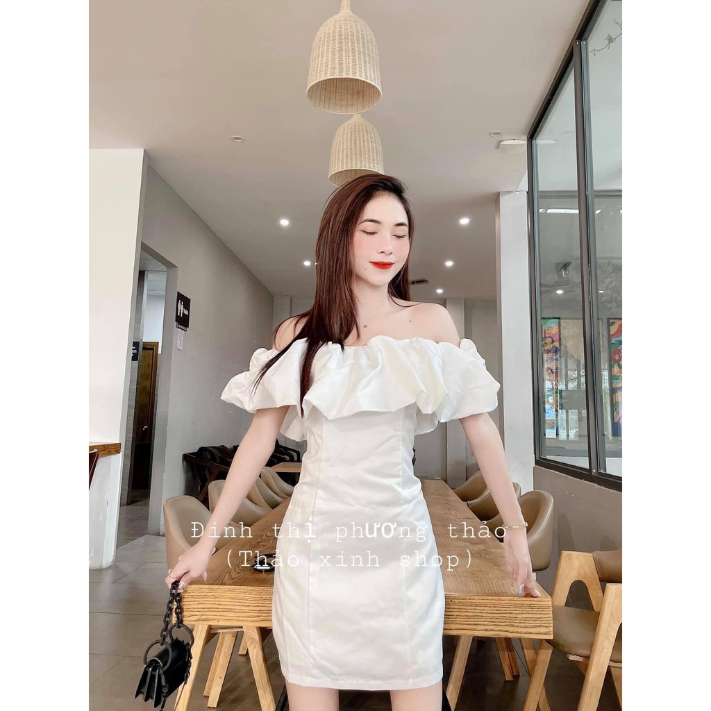 Đầm dự tiệc trắng trễ vai bèo cao cấp 💖 Váy trắng dự tiệc mùa hè xinh đẹp 💖 Freesize <60kg | BigBuy360 - bigbuy360.vn
