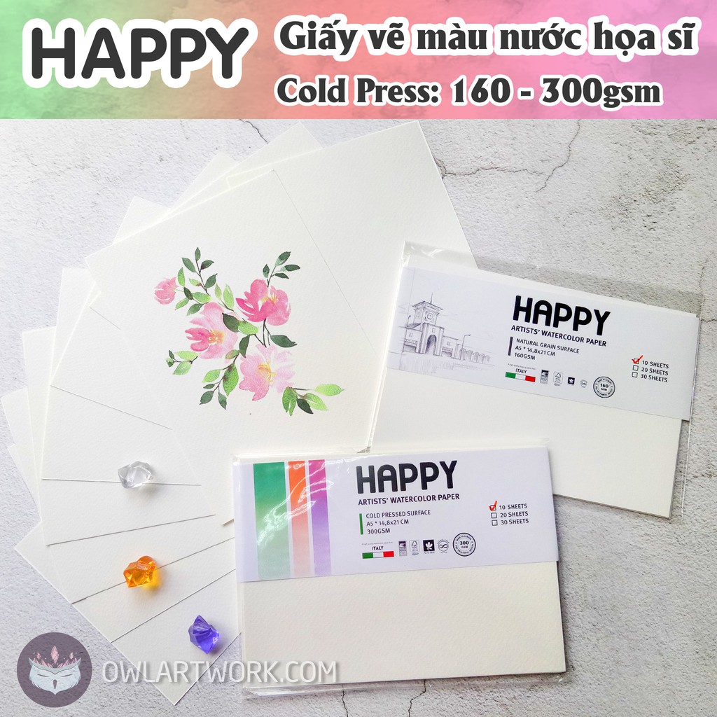 Tập Giấy (Lẻ) Vẽ Màu Nước HAPPY Hạng Họa Sĩ - 160 - 300gsm