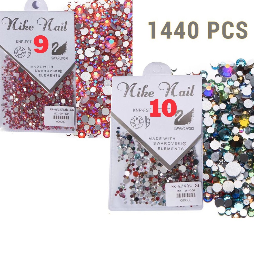 Đá chân bạc gắn móng trang trí Nail Art MIX size 1440 viên - Carton Nail