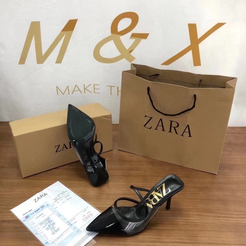 Giày sục zara mica quai trong gót nhọn xuất dư fullbox