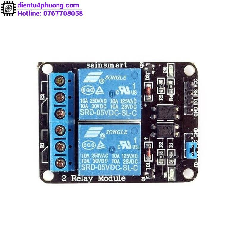 Module 2 Relay 5V Kích Mức Thấp Có Opto Cách Ly (5VDC)