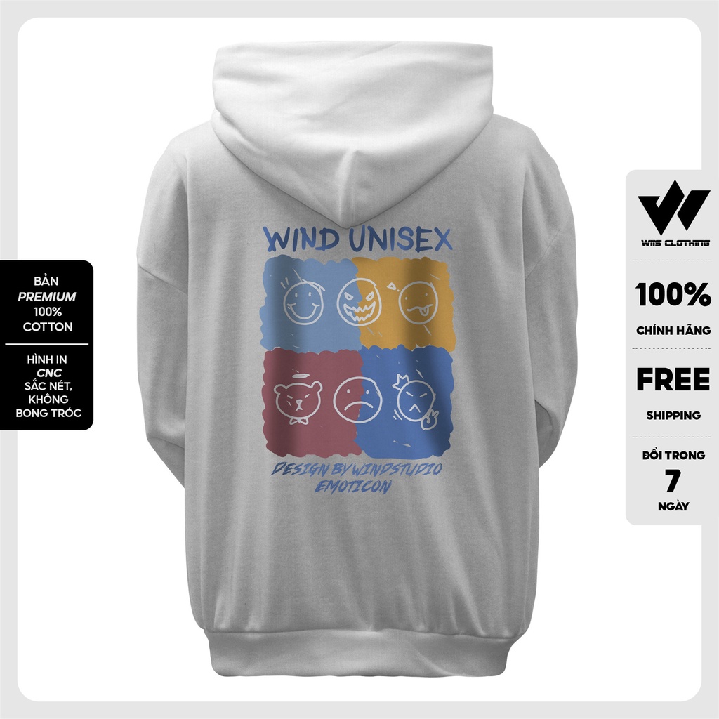 Áo hoodie form rộng WIIS bản Premium unisex nỉ bông EMOIJ thời trang nam nữ oversize ulzzang