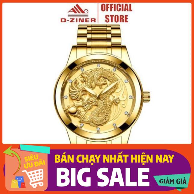 Đồng Hồ Nam Mặt Rồng Đẹp Chính Hãng D-ZINER Dây Kim Loại Đẳng Cấp Giá Rẻ RONG01 - LIN