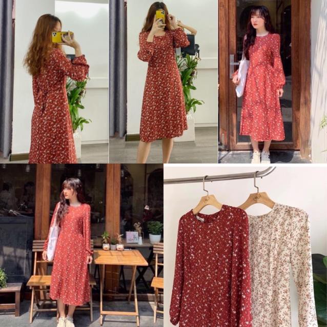 Đầm hoa nhí xinh Halenn Dress tay dài chất váy voan có lót lớp váy có dây buộc eo xinh nhẹ dễ mix ( kèm ảnh thật )  ྇