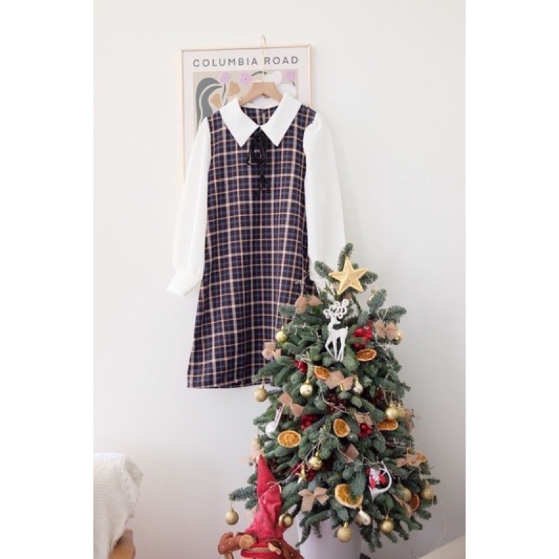 Đầm dáng xuông caro phối tay bồng CECI CELA