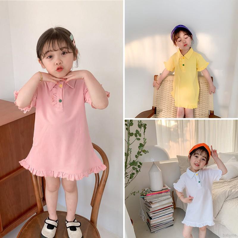 Đầm Thun Cổ Bẻ Phối Ren Xinh Xắn Cho Bé Gái
