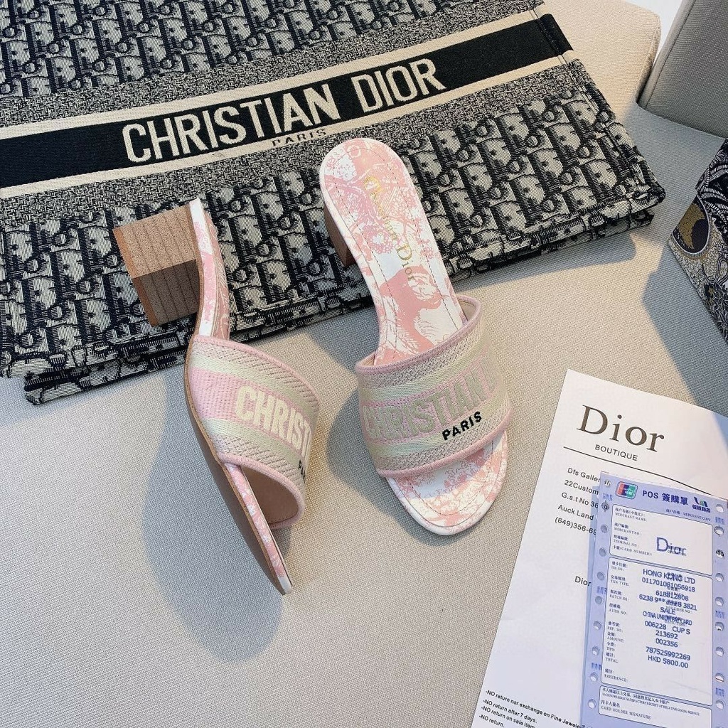 Dép Da Thật Gót Vừa Dày Dặn Thêu Chữ D Thời Trang Mùa Hè Năm 2021 Cho Nữ