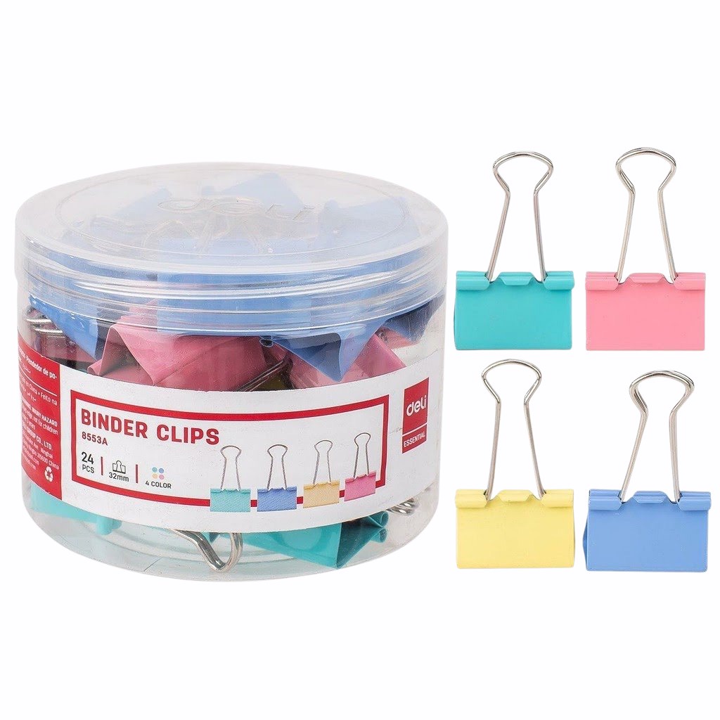 Kẹp Bướm Màu Deli Hộp 25mm, 32mm, 41mm, 51mm