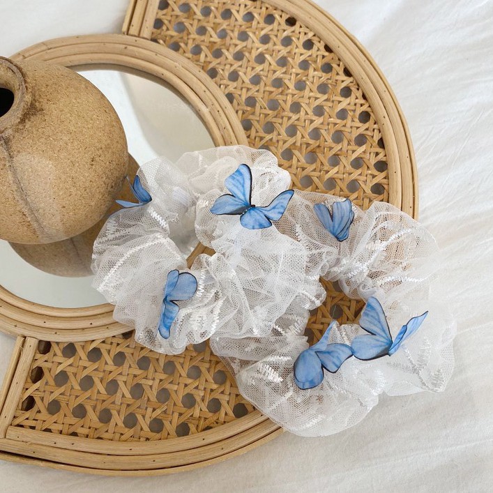 Dây buộc tóc, cột tóc scrunchies trắng _K77