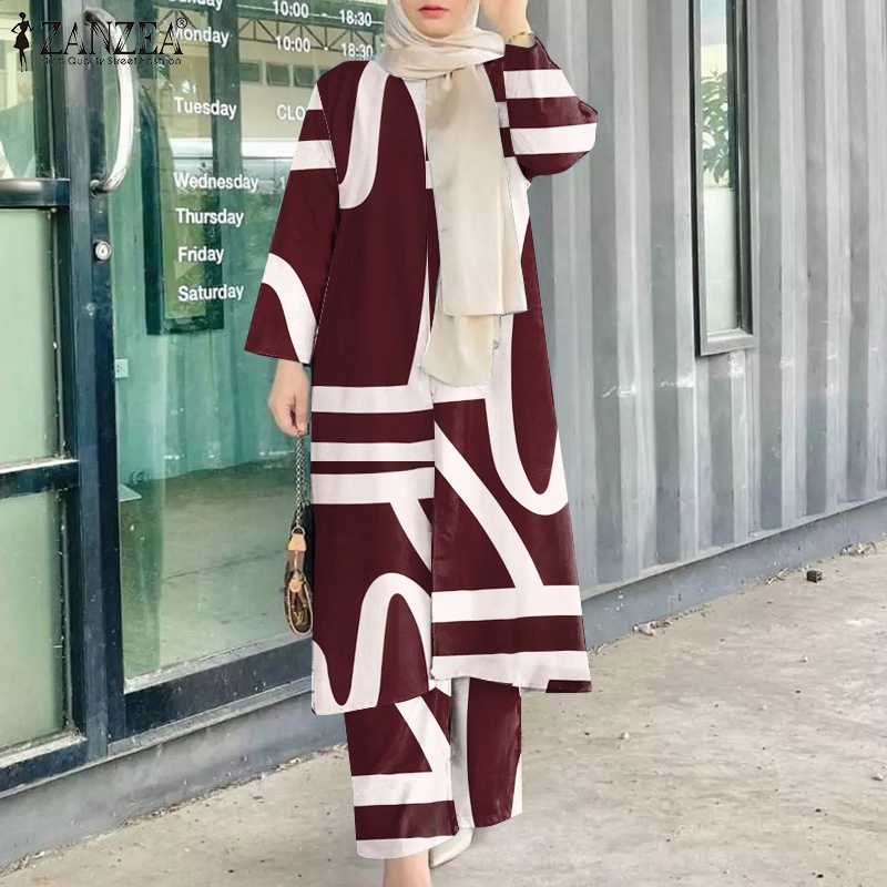 Zanzea Bộ Đồ Hồi Giáo Cổ Tròn In Họa Tiết Phong Cách Bohemian Thời Trang Cho Nữ