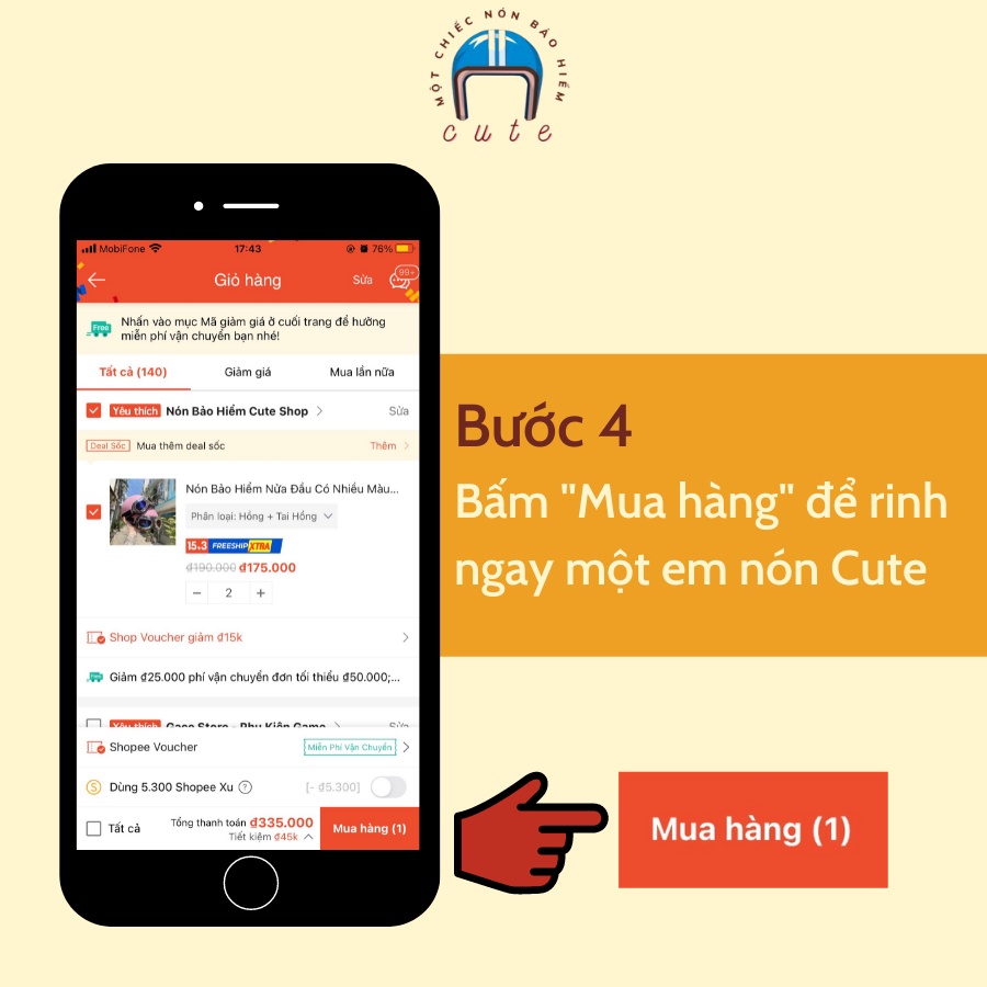 Nón bảo hiểm sơn hai màu hồng tím Cute Shop chất liệu nhựa ABS cứng cáp màu sơn bền bỉ xốp lót cao cấp