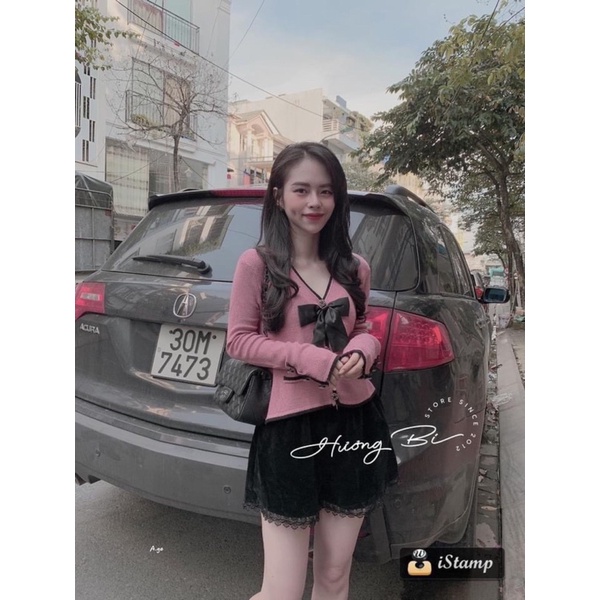 Set Áo Len Hồng Nơ Kèm Quần Short Nhung (HÌNH THẬT) Set trang phục nữ mùa thu đẹp
