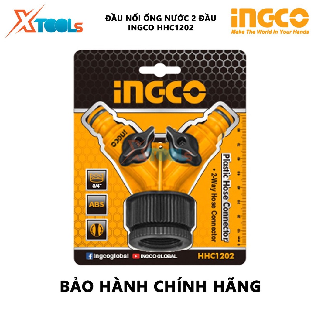 Đầu nối ống nước 2 đầu INGCO HHC1202 Đầu nối 2 chiều ống nhựa Kích thước 10.5*9.5*4.8cm nút ngắt nút xoay bằng nhựa Hộp