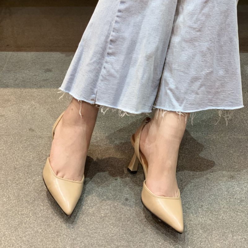 Giày cao gót mũi nhọn dáng slingback thời trang gót nhọn cao 7cm