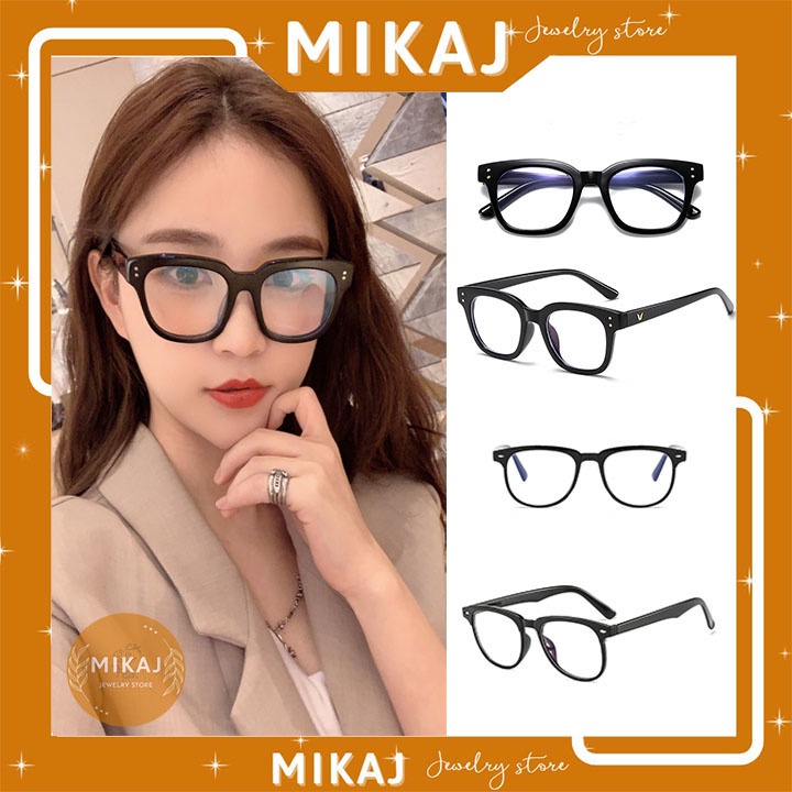 Kính chữ v gọng tròn mắt nữ giả cận chống ánh sáng xanh tia uv mắt mèo thời trang giá rẻ hàn quốc MIKAJ STORE