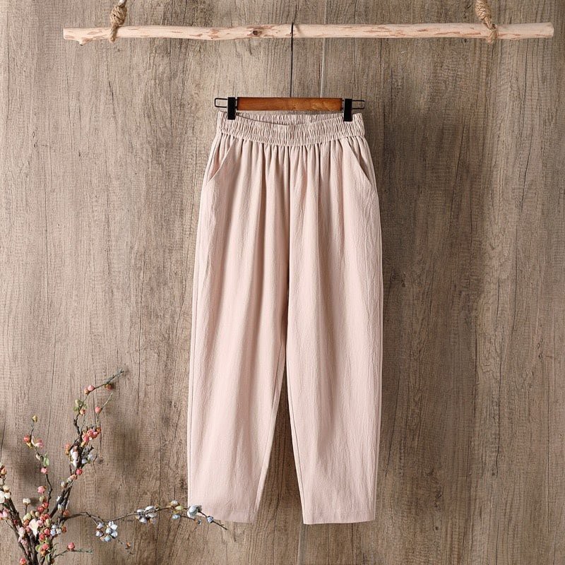Quần đũi nữ cạp chun Banamo quần baggy đũi lưng thun chất đũi nhẹ mát (5 màu) đen trắng hồng nâu vàng