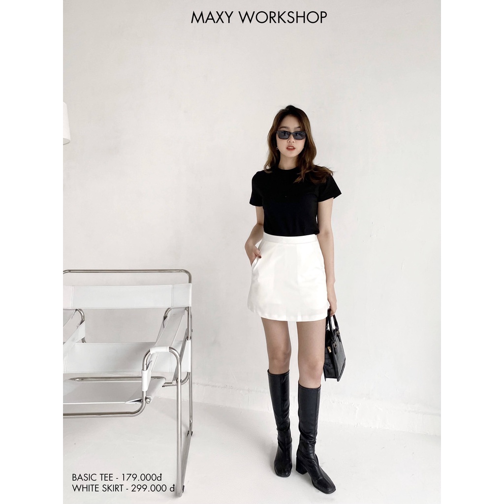 Áo thun nữ cổ tròn Black Basic tee Maxy Workshop