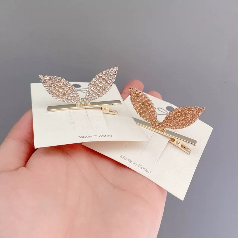 Kẹp tóc mái 3 chiều tai thỏ dễ thương, phụ kiện tóc pha lê ngọt ngào phong cách Nhật Bản và Hàn Quốc