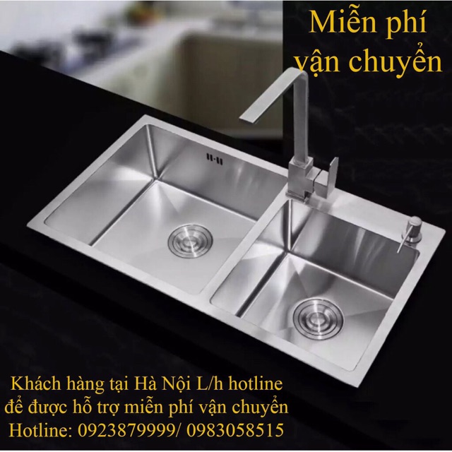 Chậu rửa bát Inox 304 SUBI Đúc Nguyên Khối 2 hố (Cân hoặc Lệch) (tặng kệ để đồ).