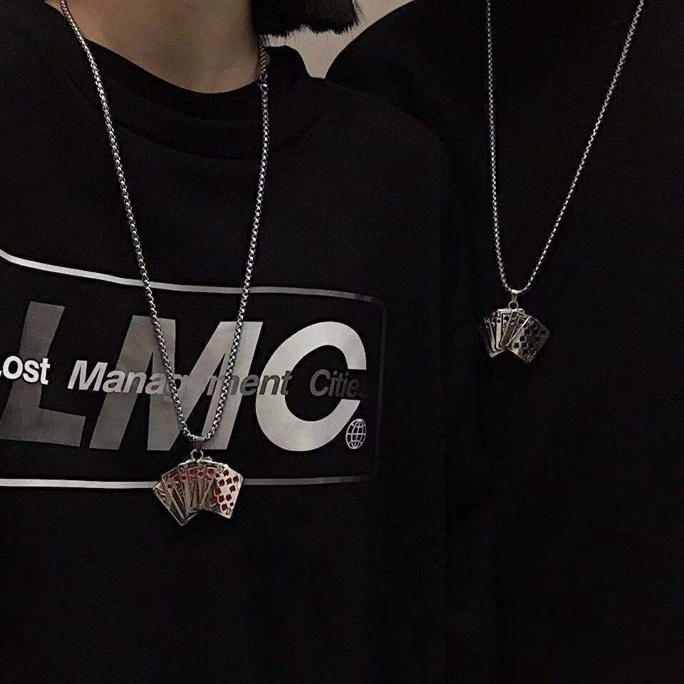 Dây chuyền mặt hình bài tây bằng thép titan phong cách hip hop cá tính đơn giản
