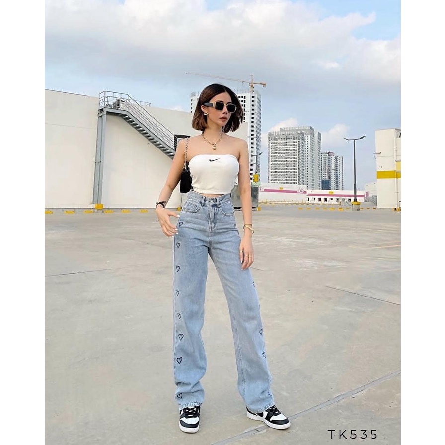 Quần Jeans Baggy Lưng Cao Ống Suông, Quần Jeans Baggy Nữ Ống Rộng, Quần Jeans Baggy Nữ Cạp Cao Ống Rộng
