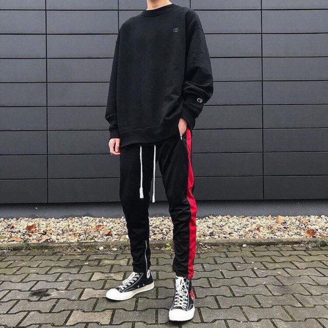 Quần Thun Ống Suông Track Pants Zipper 2 Sọc Nam Nữ Unisex