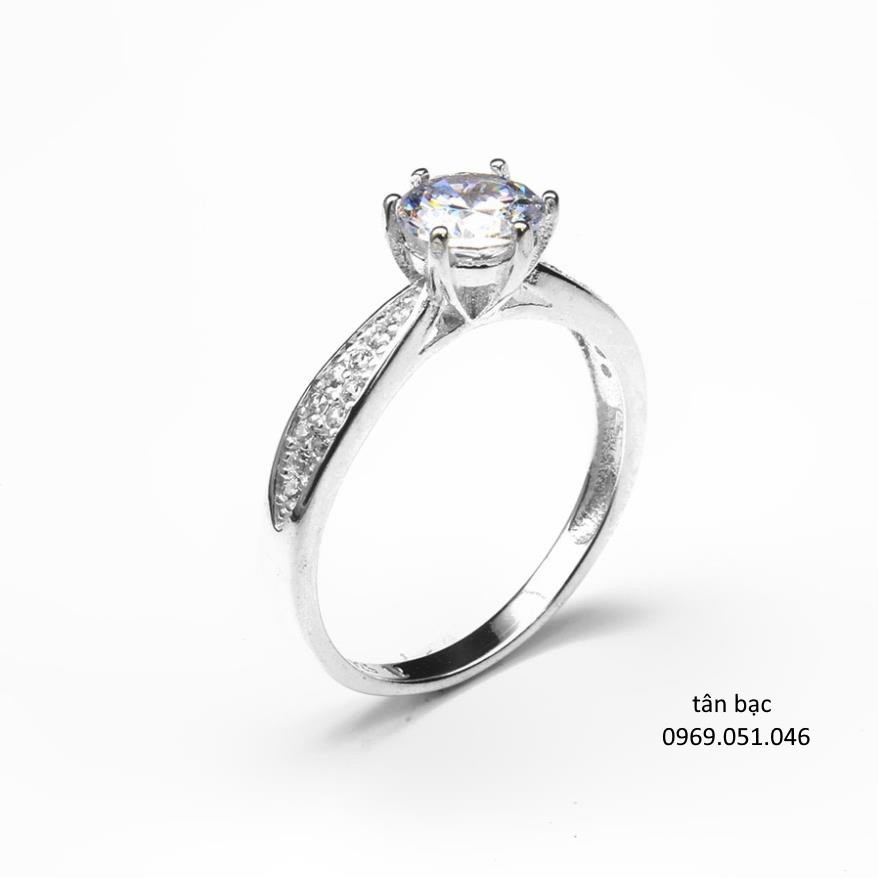 Nhẫn bạc nữ , đính đá cao cấp Cz 5ly may mắn - Nhẫn bạc thời trang - trang sức bạc , vạn người mê