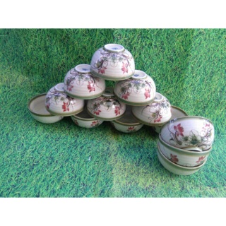 Bát cơm men xanh vẽ hoa sen đỏ