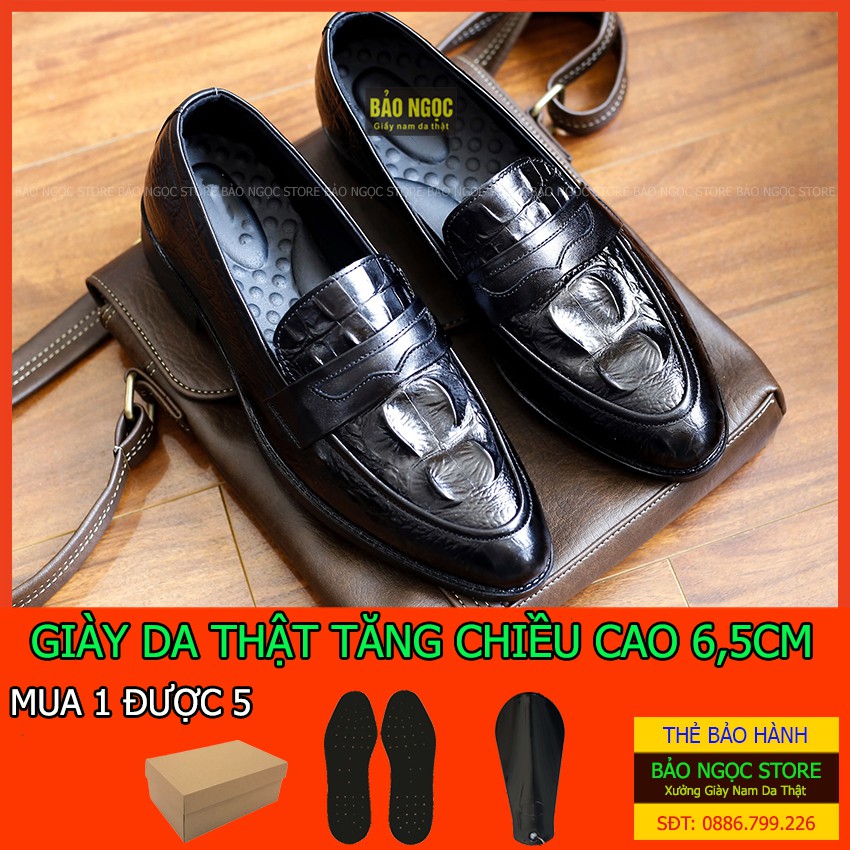 Giày tăng chiều cao nam BẢO NGỌC STORE cao 6,5cm ✅ Da bò tấm dập vân cá sấu sang trọng ✅ Mã TC11