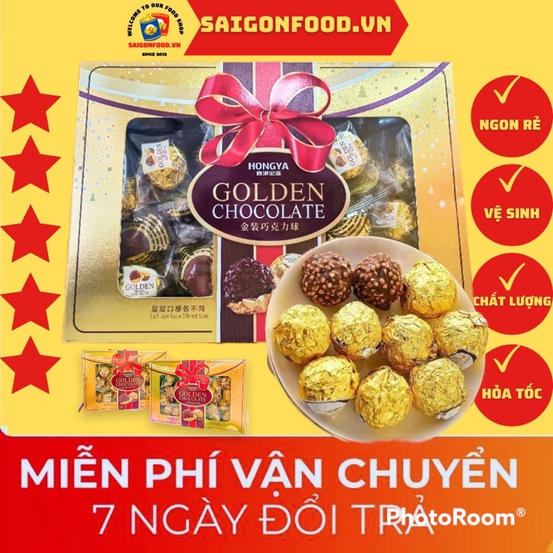 Socola Golden HongYa - Chocolate Vàng Cao Cấp Đài Loan hộp lớn nhất 208gr | bánh kẹo Tết và đồ ăn vặt SaiGonFood