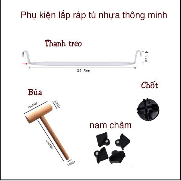 Phụ kiện tủ nhựa (chốt, thanh treo, búa, nam châm)