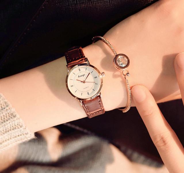 ĐỒNG HỒ NỮ DÂY DA KASIQI MẶT TRÒN ĐÍNH ĐÁ SIÊU ĐẸP | BigBuy360 - bigbuy360.vn