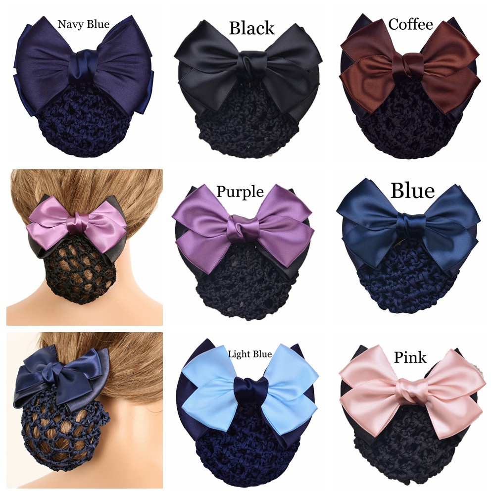 Lưới Búi Tóc Co Giãn Đính Nơ Thời Trang Cho Nữ Nhiều Màu Tùy Chọn