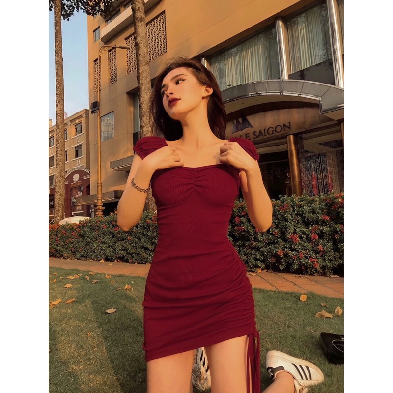 Đầm Body Thun Gân Ôm Dây Rút Mặc Được Nhiều Kiểu Sexy, Dự Tiệc,Đi Chơi, Đi Bar Sang Chảnh-2 màu