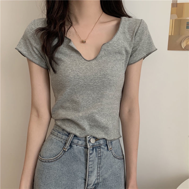 Áo Thun Tay Ngắn Cổ Chữ V Màu Sắc Thời Trang Mùa Hè Cho Nữ