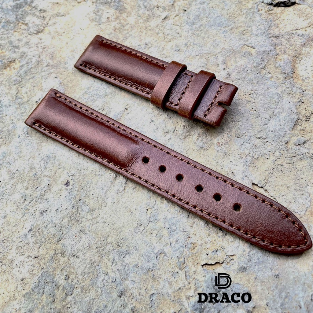 Dây da đồng hồ Draco DDDH02 màu nâu size 20  chất liệu da bò thật cao cấp - thời trang nam - nữ