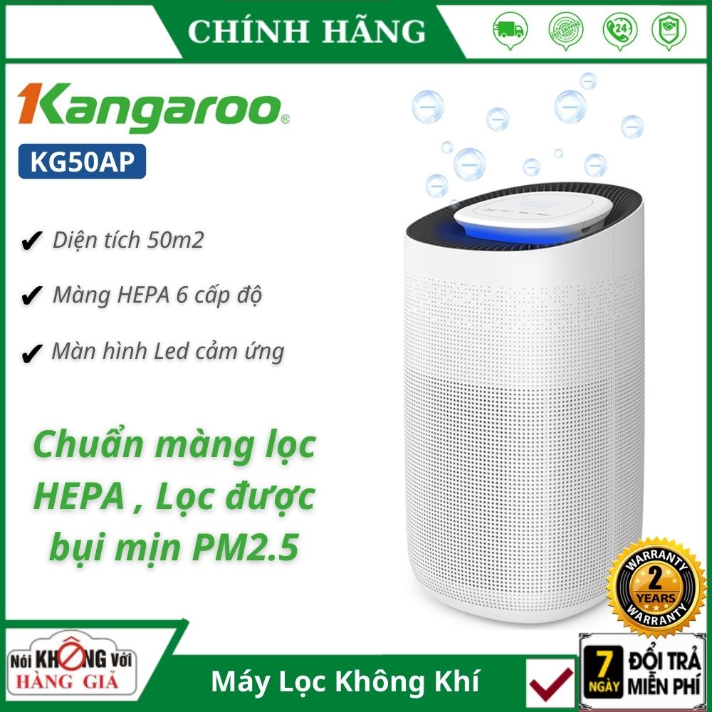 Máy lọc không khí gia đình Kangaroo KG50AP Loại bỏ 99% bụi mịn với 6 cấp lọc dùng lõi lọc HEPA , công nghệ UV , Ion âm