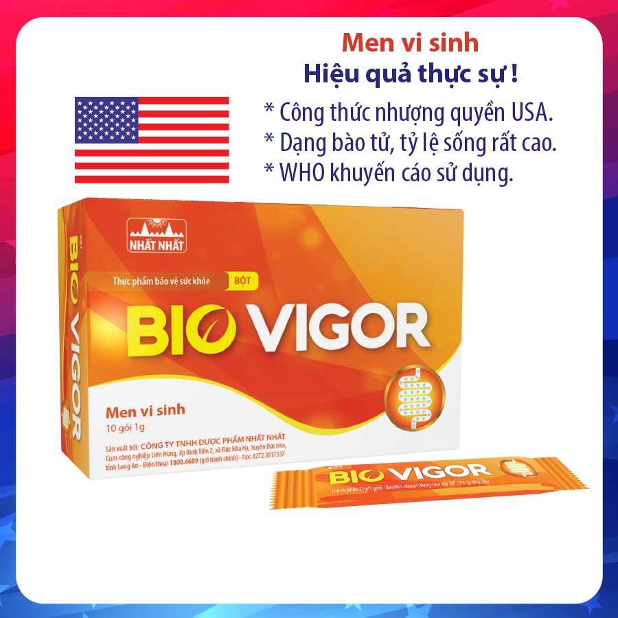 Men vi sinh BIO VIGOR – Công thức nhượng quyền từ USA. Date 2022, hộp 10 gói (dùng được 4-5 ngày)