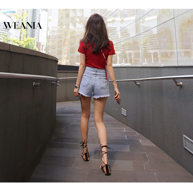 Quần Short Denim Lưng Cao Thiết Kế Lệch Tà Thời Trang Quyến Rũ Cho Nữ